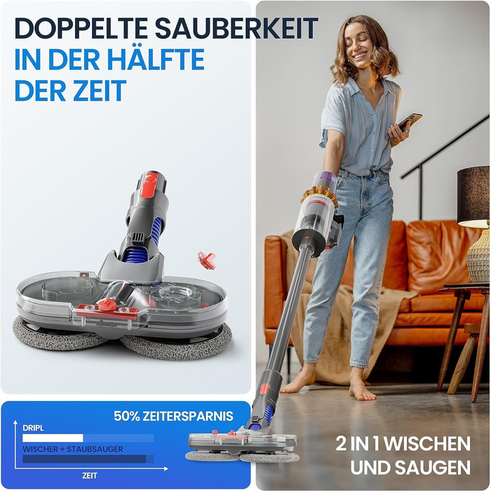 Насадка для вологого прибирання Dyson V7/V8/V10/V11/V15/Gen5, електричний миючий пилосос з резервуаром та 6 змінними мопами + контейнер для рідини