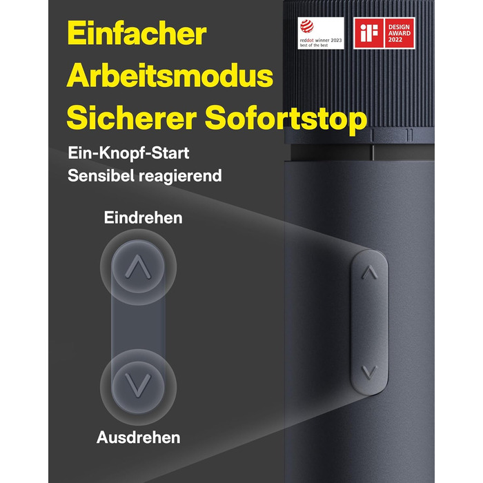 Акумуляторний шуруповерт HOTO з магнітом та 25 бітами, LED-підсвічуванням, 3 рівнями крутного моменту (1.5/3/4 Н.м), акумулятор 1500 мАг, зарядка USB-C, для ремонту меблів та електроприладів