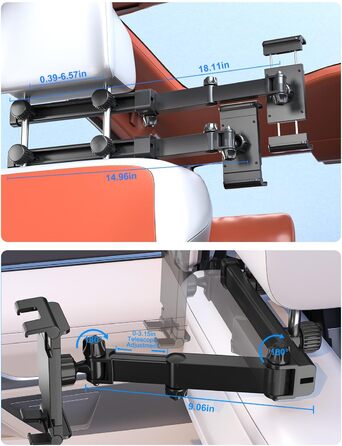 Тримач для планшета в авто PLDHPRO: кріплення на підголівник, сумісний з iPad, Samsung, Android, FireHD, 5.1'-15.6'