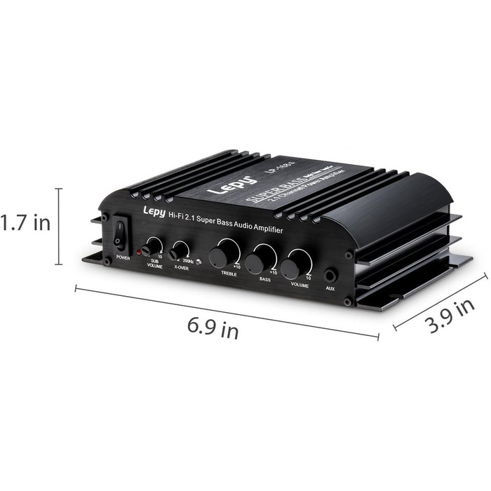 Автоусилювач DollaTek LEPY LP-168S 2.1CH Hi-Fi з сабвуфером, стерео підсилювач для авто, мотоцикла та домашньої акустики, LED-підсвітка, супер бас
