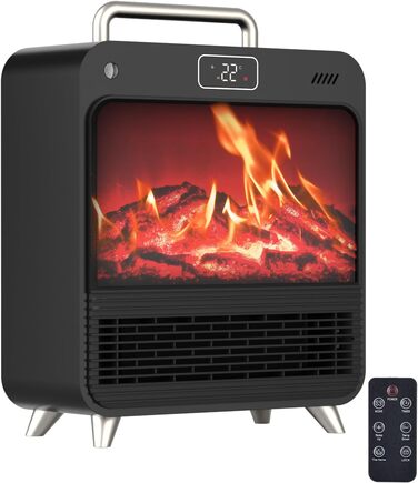 Електричний обігрівач 1500W з термостатом та таймером, тихий (34dB), захист від перегріву та перекидання, з пультком, чорний та срібний