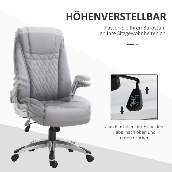 Vinsetto Office Chair, Ergonomic Desk Chair with Adjustable Armrests, Rocking Function, Height Adjustable up to 135 Kg, Grey