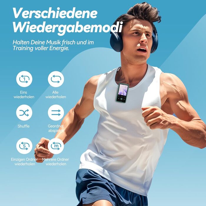 MP3 плеєр AGPTEK 64GB Bluetooth 5.3 з кліпсою для спорту, 1.8