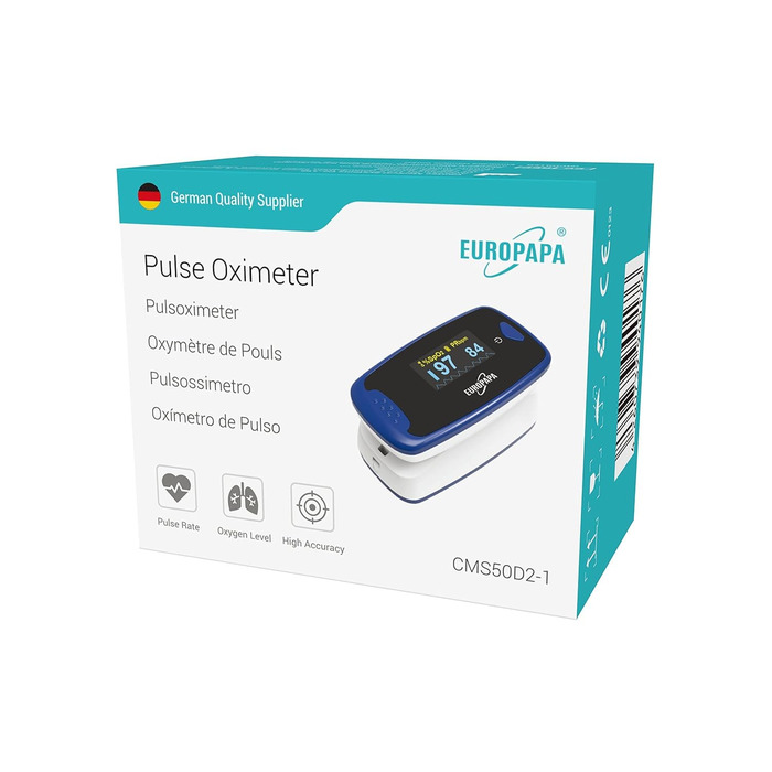 Пульсоксиметр EUROPAPA: вимірювання SpO2 та пульсу з OLED екраном (синій)