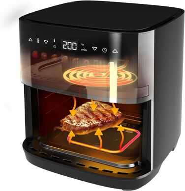 Cecotec Oil-Free Hot Air Fryer 8L Grill Plate - Grill - Double Heating Elements - Cecofry&Grill Duoheat 8000. 2200W, Dietetic and Digital, Window, Temperature Control 80-200°C, 8 Menus