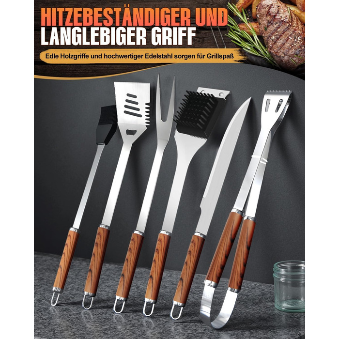 Набір гриль-посуду, 6 предметів, нержавіюча сталь, з сумкою. Професійний набір для гриля, барбекю, кемпінгу