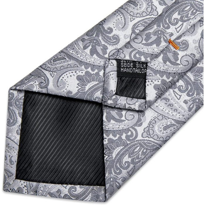 Набір краваток DiBanGu чоловічий: шовковий, з Paisley візерунком, краватка-метелик, затискач для краватки, запонки, для весілля та бізнесу, сірий