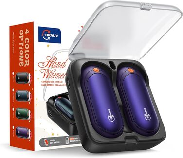 Електричні грілки для рук 2 шт. з акумулятором 2000mAh, зарядний пристрій 10000mAh, 5 режимів нагріву, USB, до 24 годин, для дітей, чоловіків, жінок, фіолетовий, компактний