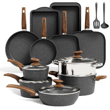 Набір посуду Kitchen Academy (17 предметів): каструлі та сковорідки з гранітним антипригарним покриттям для індукційних плит, чорний