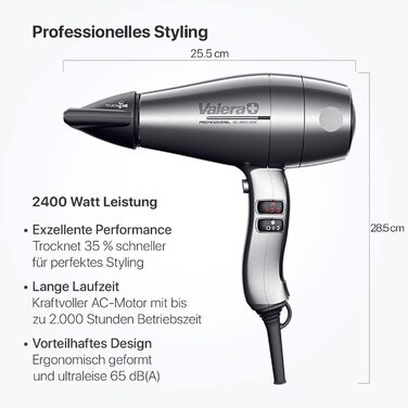 Професійний фен Valera Swiss Silent Jet 8600: 2000W, іонізація, 3 режими, чорний