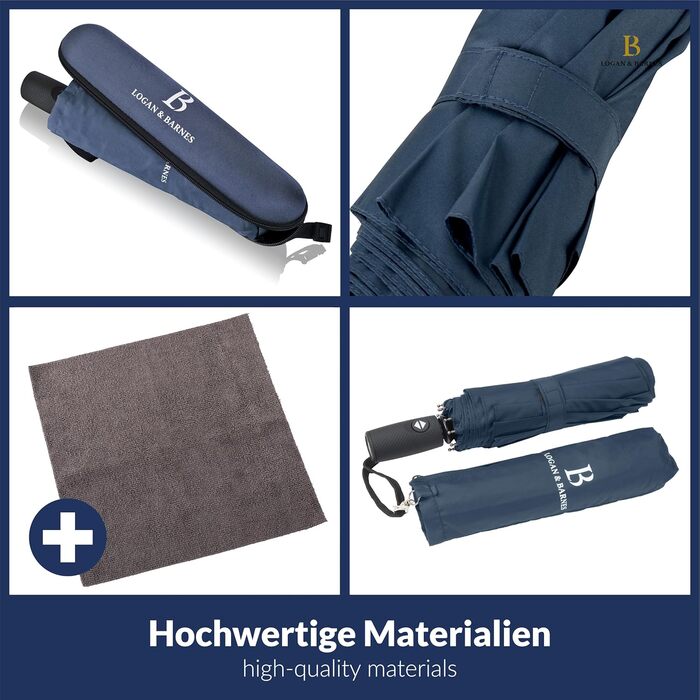 LOGAN & BARNES Парасолька штормостійка до 140 км/год - компактна, з тефлоновим покриттям, модель Boston, синього кольору