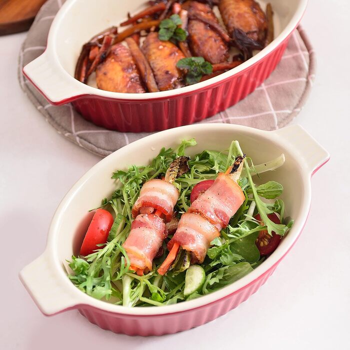 MALACASA Набір форм для запікання Bake.Bake, 4 шт. з кераміки, стійкої до подряпин (червоний)