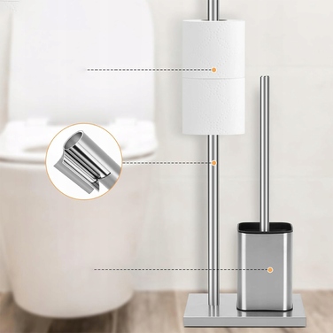 Підставка-тримач для туалетного паперу та йоржика для унітазу, срібляста, нержавіюча сталь, стиль Лофт