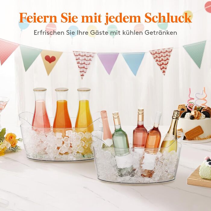 Охолоджувач для пляшок Lifewit 6,5L з лопаткою для льоду, пластиковий ведерко для шампанського (38 × 18 × 20cm), великий барний кулер з ручками для вина, пива, шампанського, напоїв, контейнер для фруктів та овочів