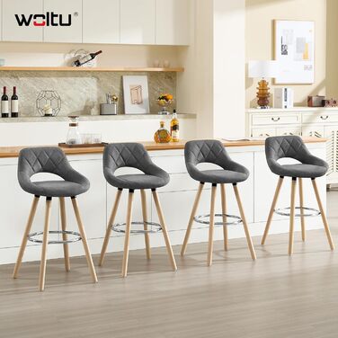 Барні стільці WOLTU 2 шт. з підніжкою та спинкою, з дерева, для кухні, бару, кафе, ресторану, білі