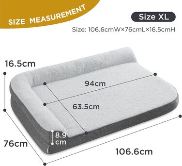 Orthopedic Dog Bed for Large Dogs - 106.6x76x16.5cm Dog Sofa with Egg-Crate Foam and Waterproof Liner, Cozy Washable Dog Couch Bed, Grey