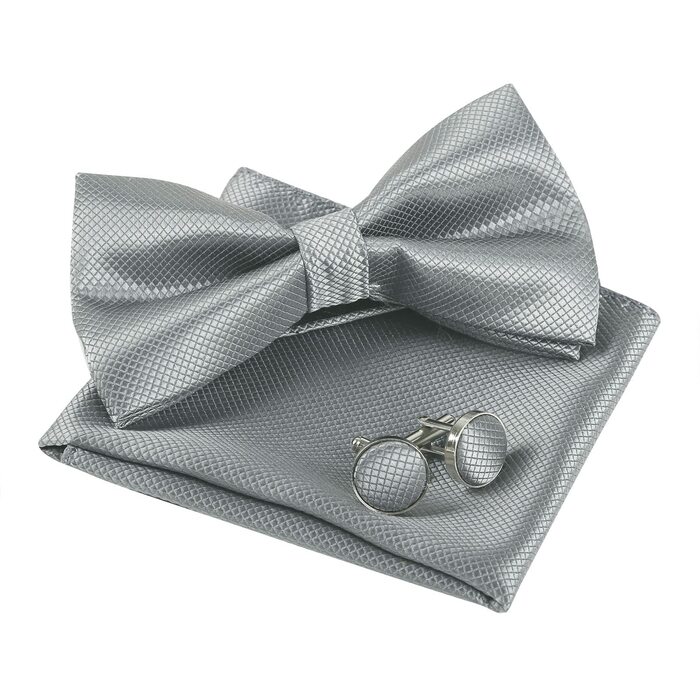 Набір аксесуарів для чоловіків Alizeal: краватка-метелик, запонки та хустинка (світло-сірий)