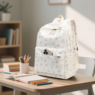 Шкільний рюкзак LEDAOU для хлопчиків та дівчаток-підлітків, білий з ромашками, чорний, рюкзак з рожевими метеликами