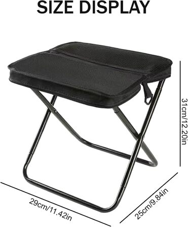 Складаний туристичний стільчик-рюкзак: легкий, компактний, міцний (до 120 кг). Чорний, 31 см. Ідеально для риболовлі, пікніків та відпочинку на природі.