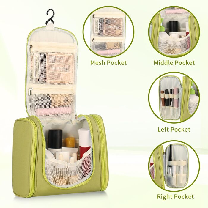 Чоловіча дорожня косметичка з гачком, зелена. Дорожня сумочка для гігієнічних засобів для чоловіків та жінок