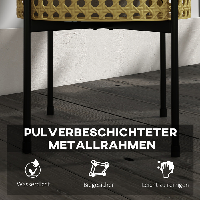 Outsunny 3-Piece Plant Stand Flower Stand with Rattan Look Made of Steel in Gold for Indoor & Outdoor
