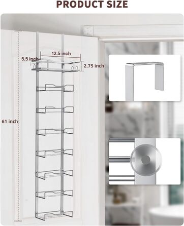 Настінний тримач для рушників у ванну кімнату, без свердління, 6-ярусна наддверна полиця для рушників, багаторівневий тримач для рушників на двері, для компактних ванних кімнат (срібний, 8 ярусів)