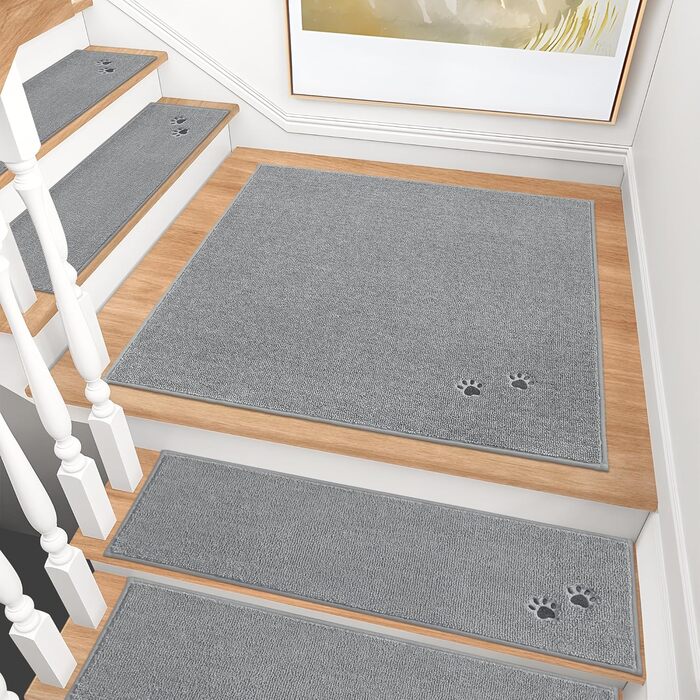 BEQHAUSE Non-Slip Stair Treads - 15 Piece Set - Washable Carpet for Kids, Seniors & Pets - 22x70cm Polyester & TPE