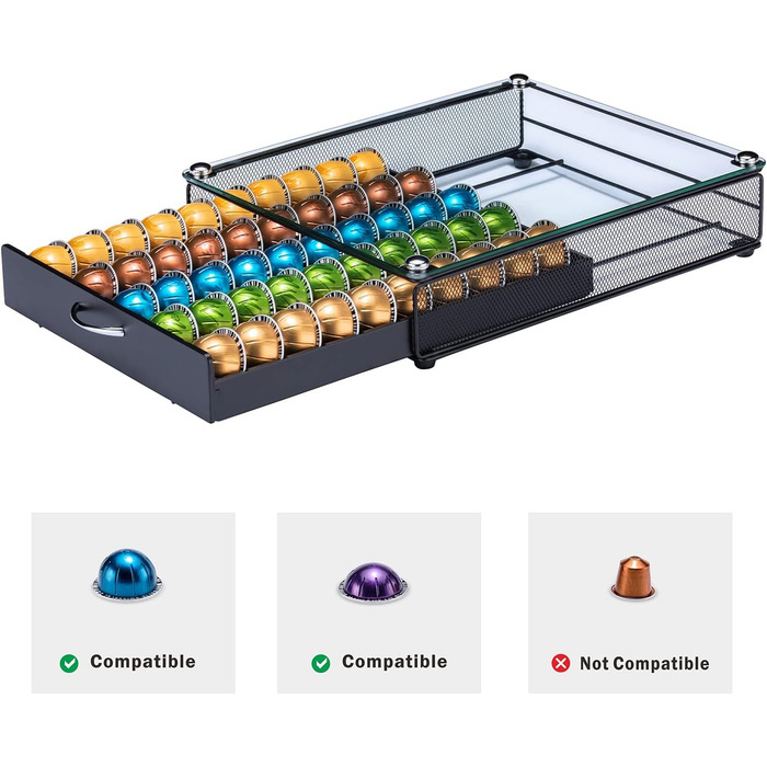 Тримач для капсул Nespresso Vertuo Rice Rat, 50 капсул, чорний, скляний каркас