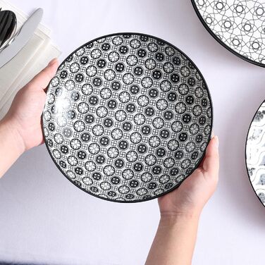 Набір тарілок Vancasso Haruka: 4 супові тарілки з порцеляни, Ø 21 см, 700 мл, чорний + кремовий