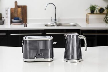 Russell Hobbs Toaster [for 2 slices] Geo Stainless Steel Grey (extra wide toast slots, including bun warmer, 6 browning levels + defrost & reheat function, Quick Toast Technology, 1640W) 25250-56