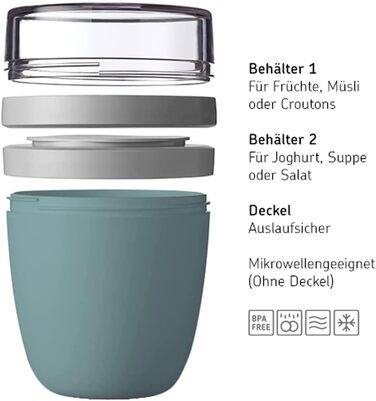 Mepal | Lunchpot Ellipse Mixed Mini | Vivid Lilac + Nordic Black | To-go muesli cup | Partition for yogurt & muesli | 300 ml + 120 ml | Suitable for freezer, microwave & dishwasher