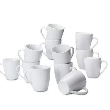 Amazon Basics Coffee Mug Set, 12-Piece Porcelain, 355 ml, White (Formerly AmazonCommercial Brand)