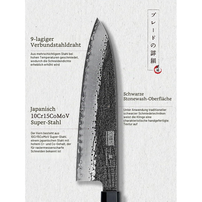 Професійний японський кухонний ніж HOSHANHO Gyuto, шеф-ніж 20 см для м'яса та овочів