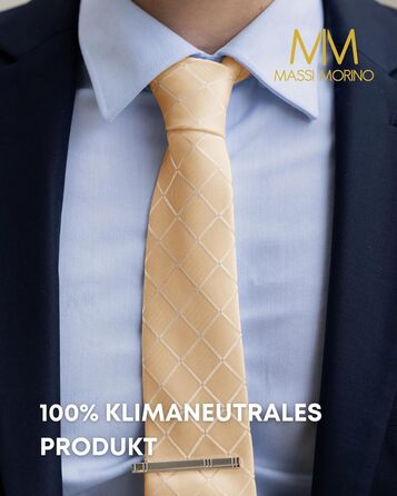 Набір краваток Massi Morino для чоловіків з нагрудним хустиною, краватковою голкою та затискачами для краваток, подарункова коробка - ідеальний вибір для весілля, універсальний розмір (Champagne Square)