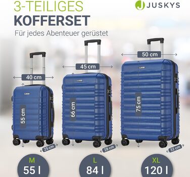 Набір валіз Juskys Hartschale 4 шт. з кодовим замком, тихі колеса 360°, телескопічна ручка, легкі - валізи (Блакитний, 3 шт.)