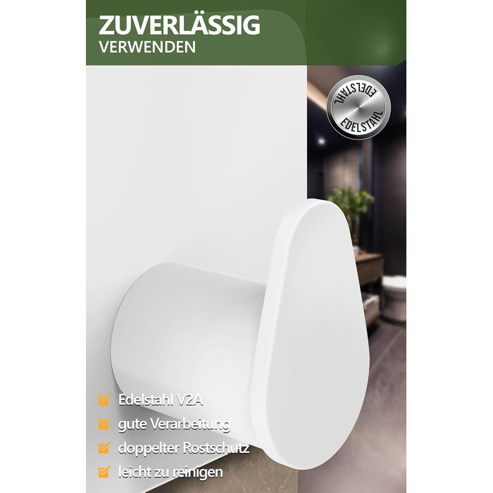 Набір гачків для рушників 4smile, 6 шт. без свердління, з нержавіючої сталі, для ванної кімнати, водонепроникні, самоклеючі