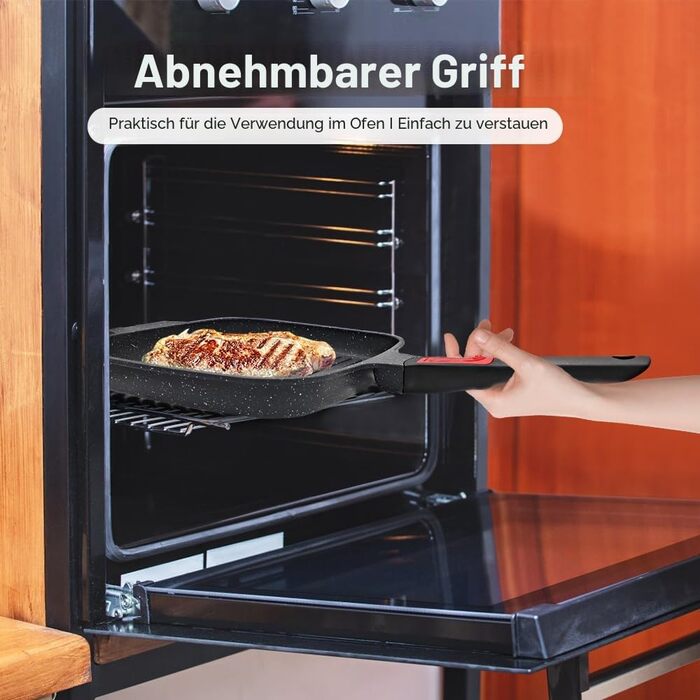 Сковорода гриль індукційна знімною ручкою 26x24 см з кришкою антипригарна алюмінієва для стейків, для всіх типів плит - чорна