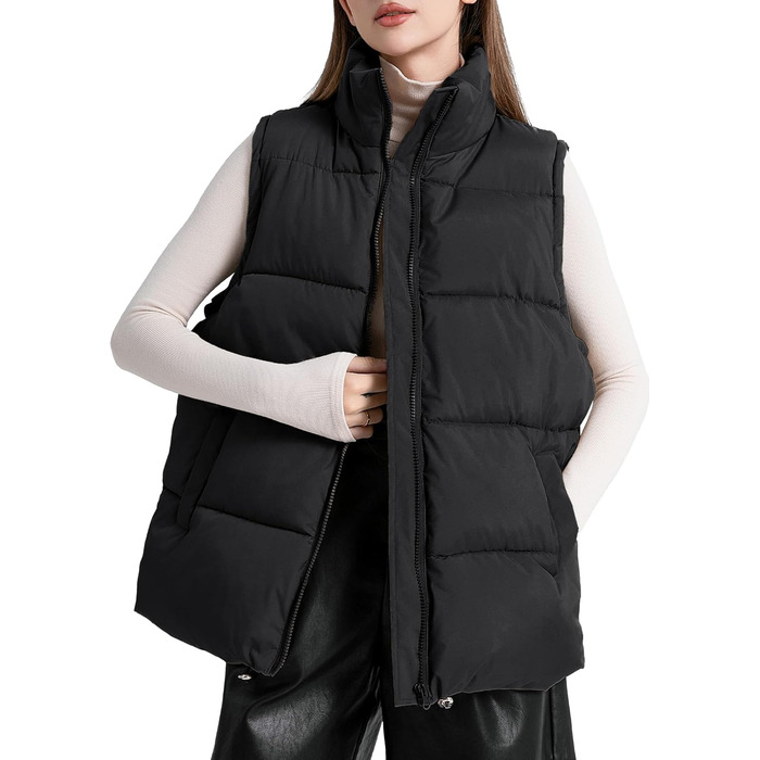 Жіноча жилетка FEOYA великого розміру з пуховим наповнювачем, без рукавів, тепла, чорна, XL
