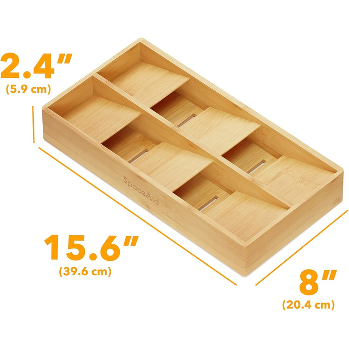 Органайзер для столових приборів SpaceAid з бамбука, 6 відділень, з етикетками, для кухні та срібних приборів (натуральний колір)