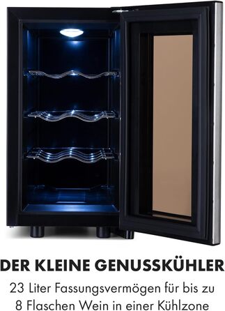 Витримайте вино з комфортом: Витримайте вино Klarstein Reserva Slim Uno – компактний винний холодильник на 8 пляшок, 23 літри, чорний