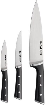Набір ножів Tefal Ice Force 3 шт. (Шеф-ніж 20 см, Сантоку 18 см, Універсальний 11 см) з нержавіючої сталі, чорний, K232S3
