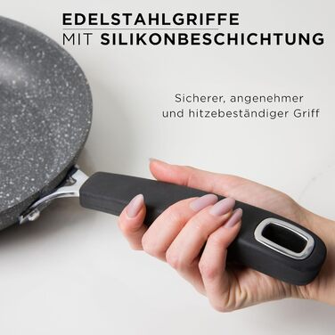 Набір каструль та сковорідок KASANOVA New Petra Dark для індукції та духовки, антипригарне покриття, захист ручок, нержавіюча ложка (6 шт)