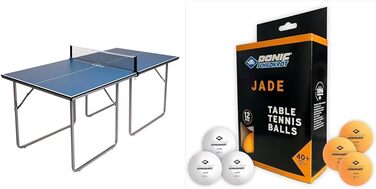 Стіл для пінг-понгу JOOLA Midsize, стіл для відпочинку, стіл для настільного тенісу з сіткою (комплект з м'ячами Jade, BLUE)