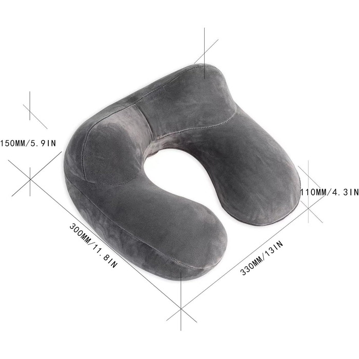 Надувна подушка для подорожей з м'якого велюру - підтримка шиї для авто, літака, поїзда, офісу. Сіра, з сумкою.
