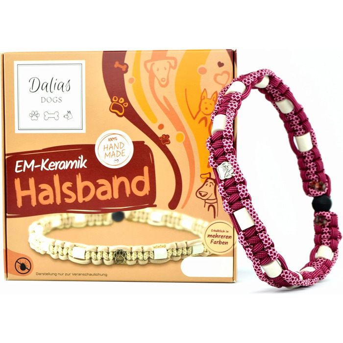 Обійний нашийник EM-Keramik для собак та котів - виготовлення на замовлення, оригінальна стрічка EM-Band US-Paracord (51-60 см, Полуниця)