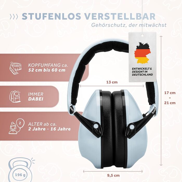 Schallwerk® Kapselgehörschutz Kiddies: навушники шумозахисту для дітей, преміум-якість, блакитний | захист від шуму для повсякденного використання та заходів