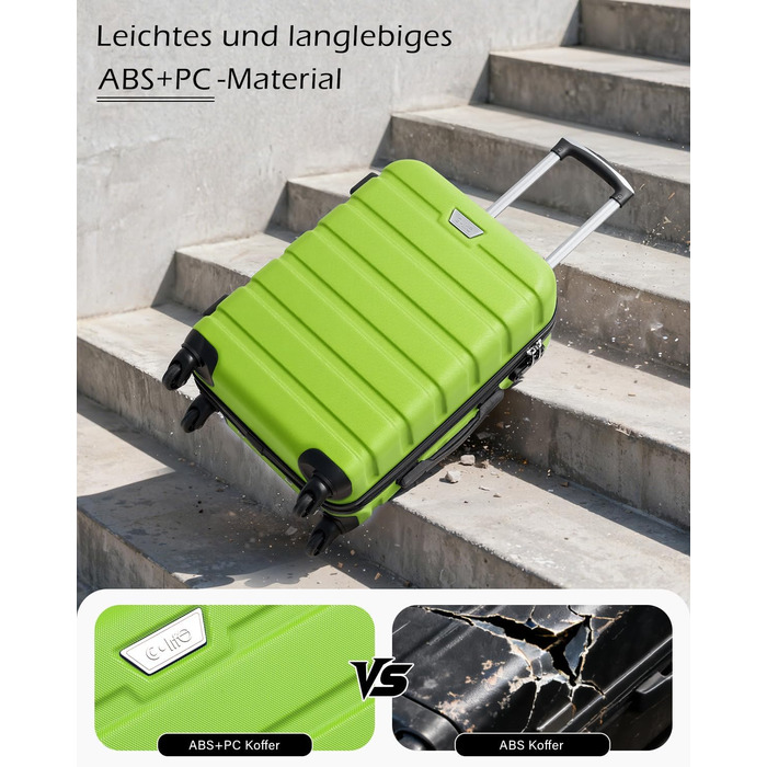 Набір валіз COOLIFE 3 шт. (M, L, XL) з ABS+PC, зелений, з TSA замком та обертовими колесами