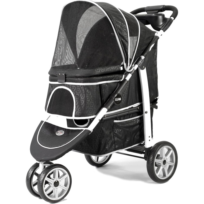 Візок для собак Innopet Monaco чорний з клямкою – універсальний візок для котів та собак, з дощем, складаний, знімний кошик, поворотне переднє колесо