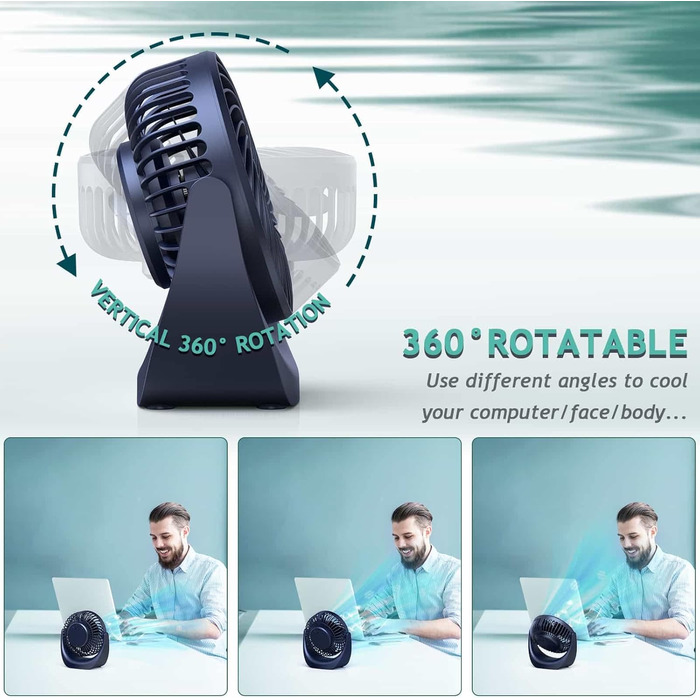 Настільний вентилятор SHAVINGFUN з USB-живленням, 4000mAh, 5 швидкостей, поворотний, тихий - для дому та офісу