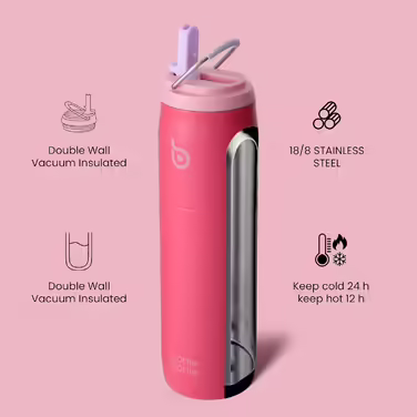bottlebottle BOTTLE Insulated Stainless Steel Water Bottle 32oz(946ml) with Straw Handle for Sports, Travel, Gym, Double-Walled Leak-Proof, BPA-Free (Pink)